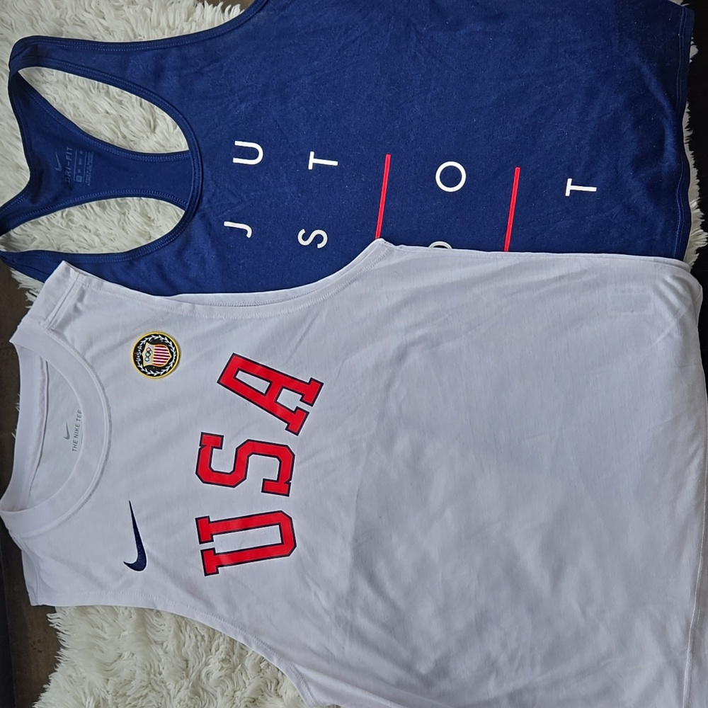 Nike Dri Fit USA Olympics Muscle Tank And Just Do It Racerback Bundle XS